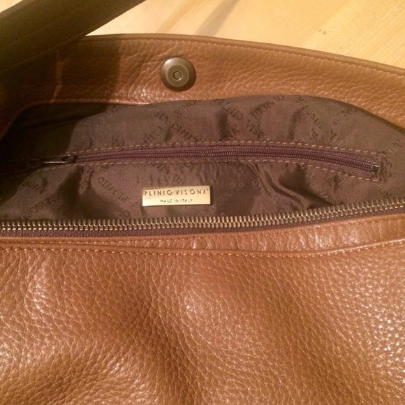PLINIO VISONA Leather Shoulder Bag, Cognac - Picture 5 of 9